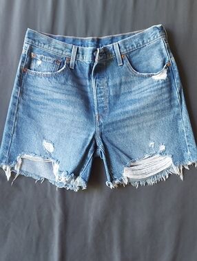 Levi's Blue Distressed Frayed Hem Denim Shorts